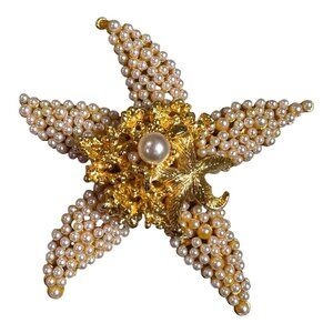 Vintage Ivana Trump Large Pave Faux Pearl Starfish Pin Pendant Nautical Ocean